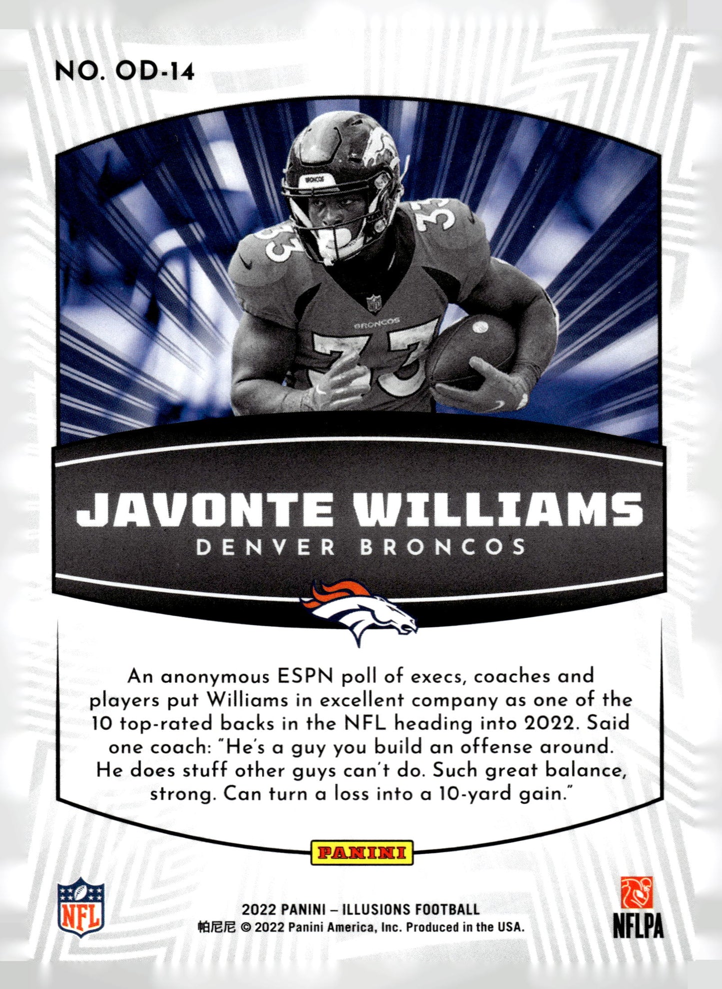 2022 Panini Illusions #OD-14 Javonte Williams Operation Detonation