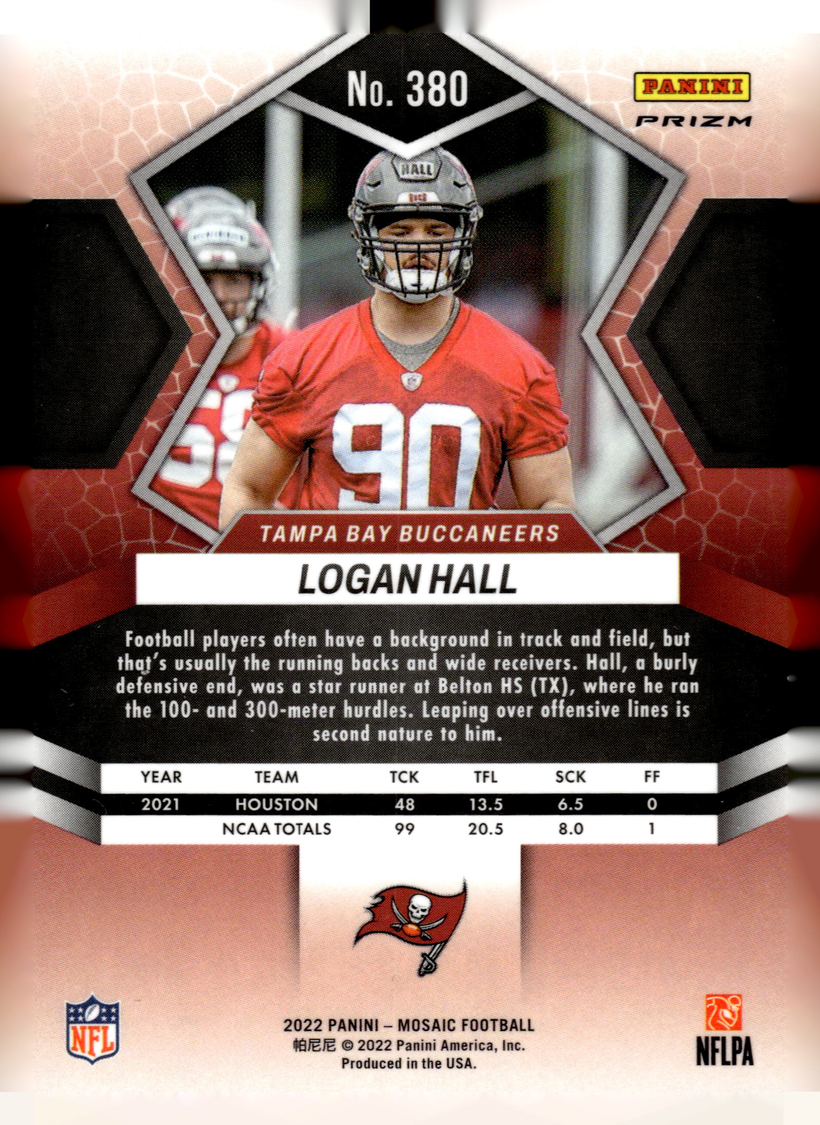 2022 Panini Mosaic #380 Logan Hall Mosaic Choice Fusion Red and Yellow #/80