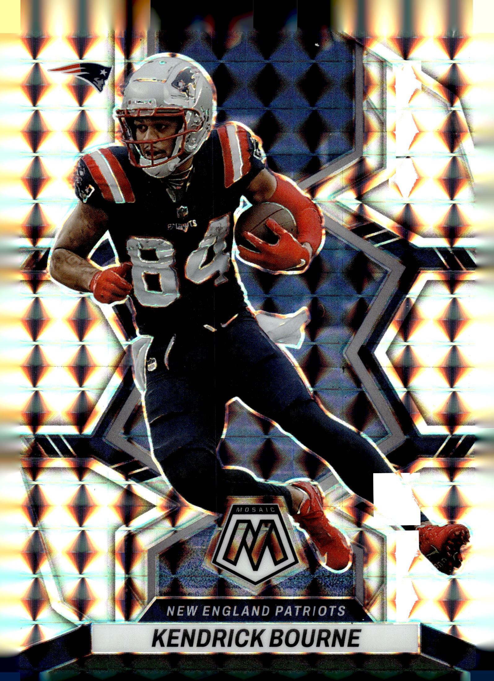 2022 Panini Mosaic #213 Kendrick Bourne Mosaic Choice Fusion Red and Yellow #/80