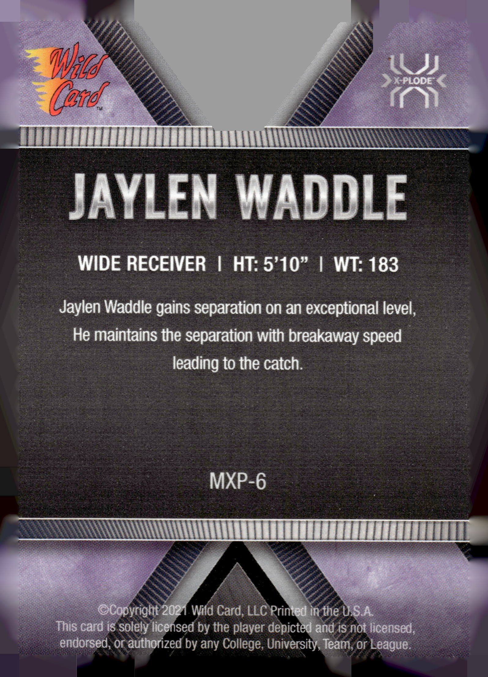 2021 Wild Card Matte #MXP-6 Jaylen Waddle X-plode Purple/Silver Black