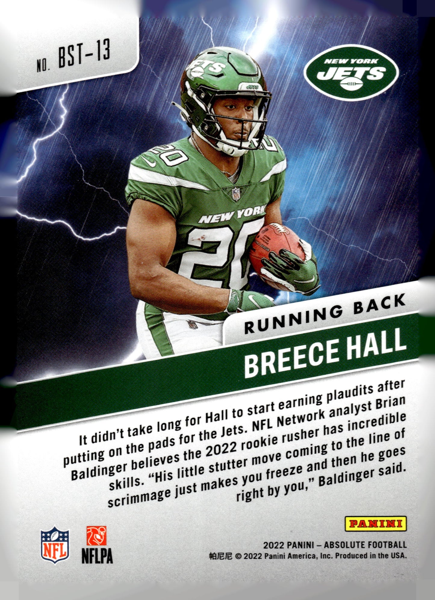 2022 Panini Absolute #BST-13 Breece Hall By Storm