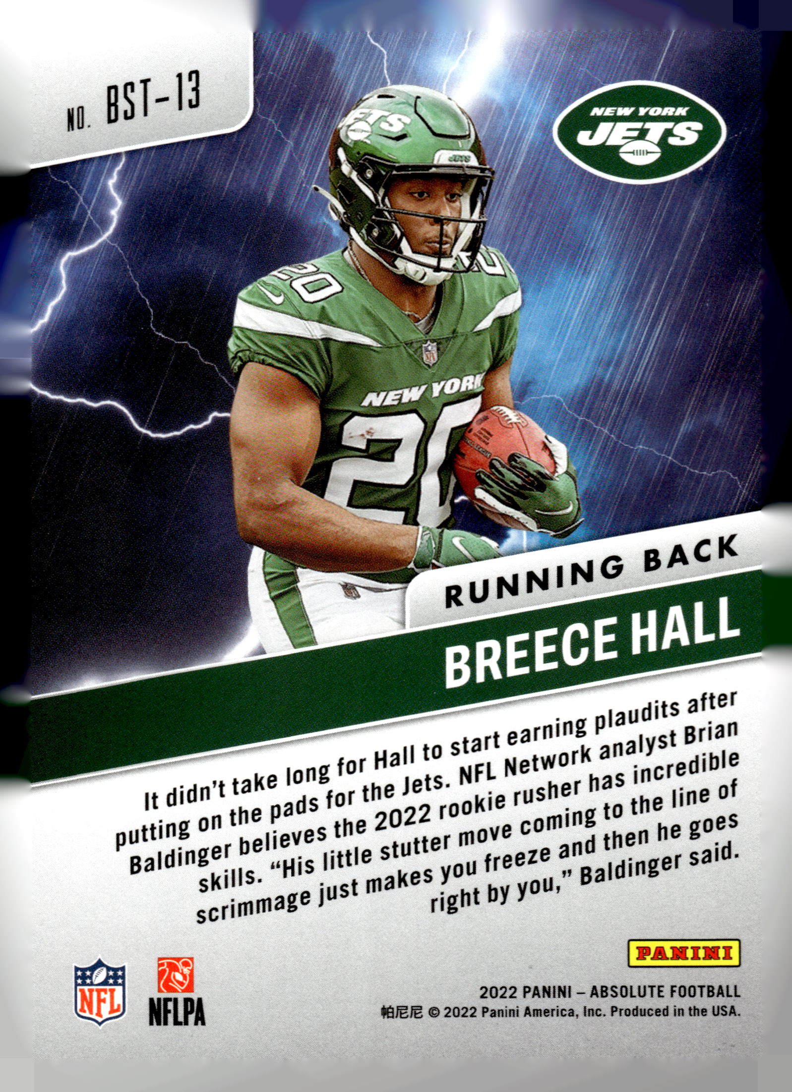 2022 Panini Absolute #BST-13 Breece Hall By Storm