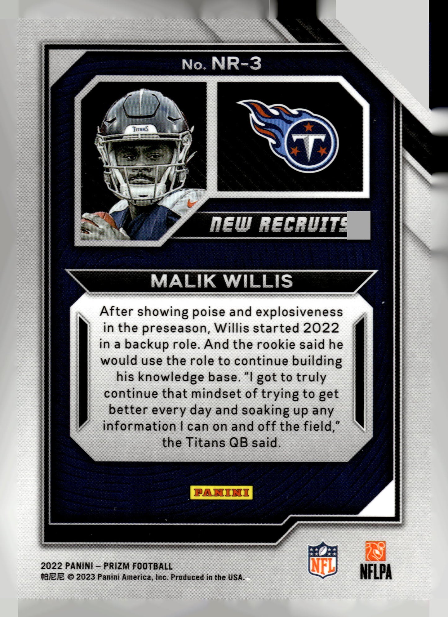 2022 Panini Prizm #NR-3 Malik Willis New Recruits