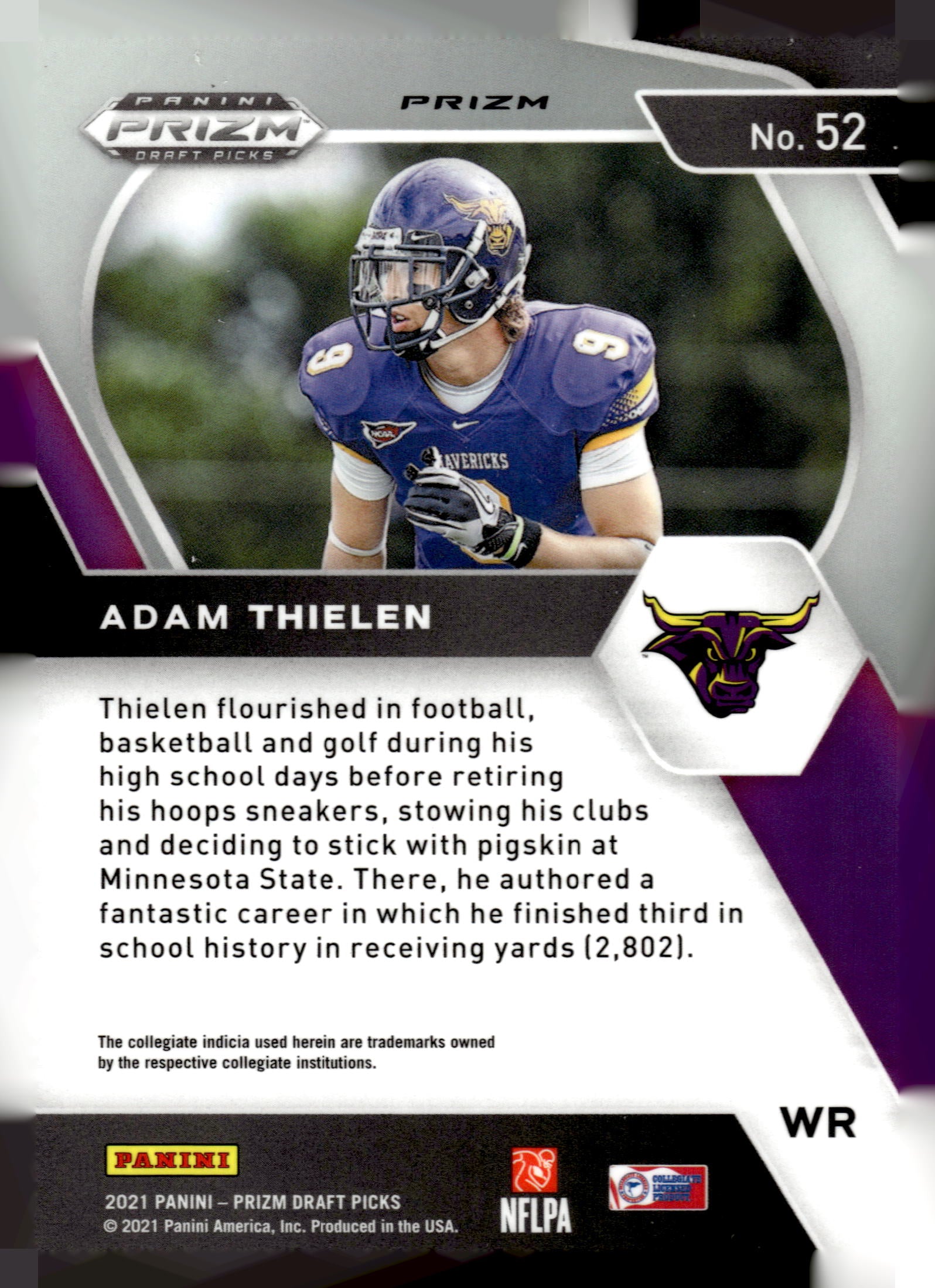 2021 Panini Prizm Draft Picks Collegiate #52 Adam Thielen Red Ice