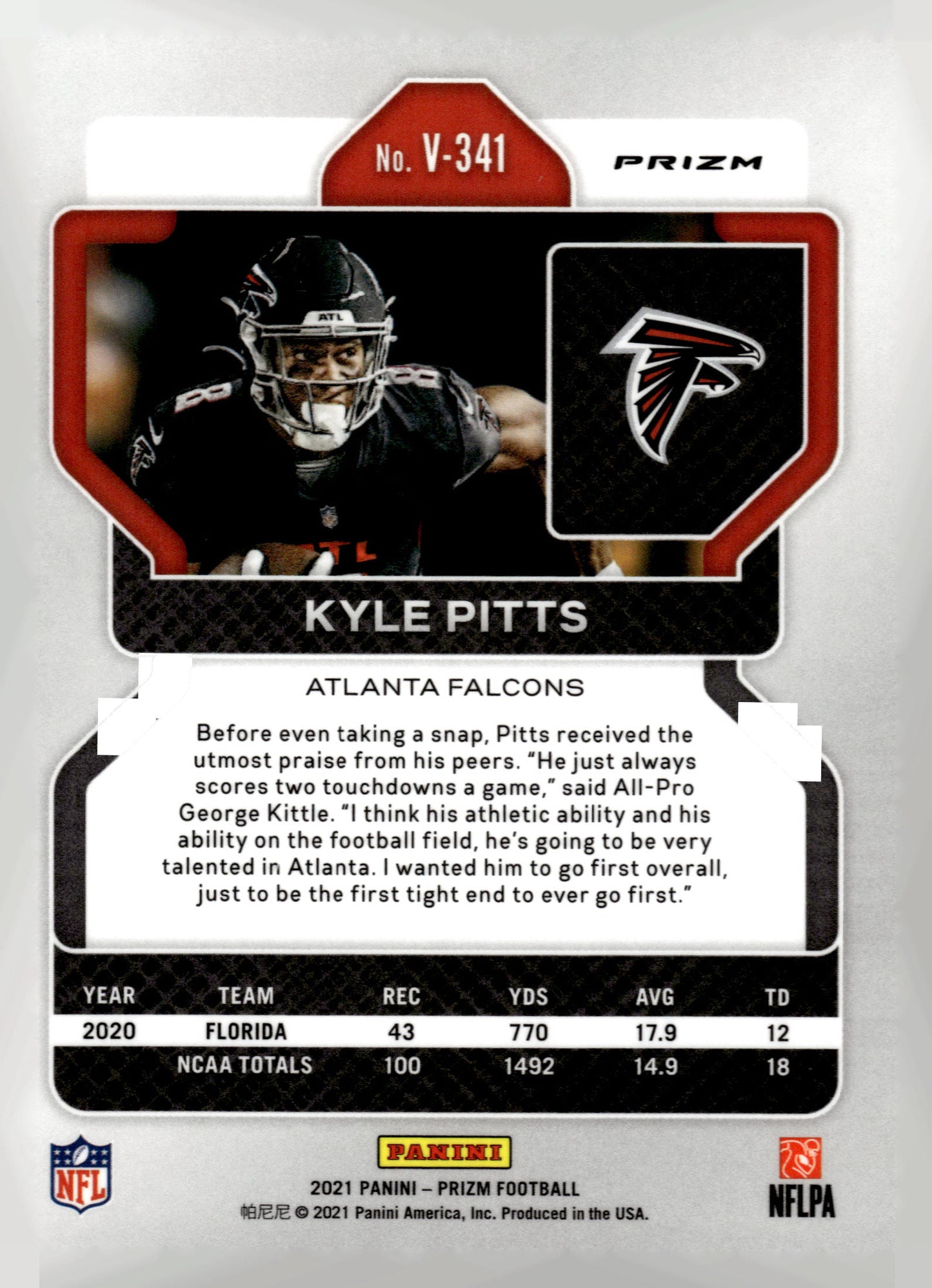 2021 Panini Prizm #V-341 Kyle Pitts Rookie Variations Prizm Silver