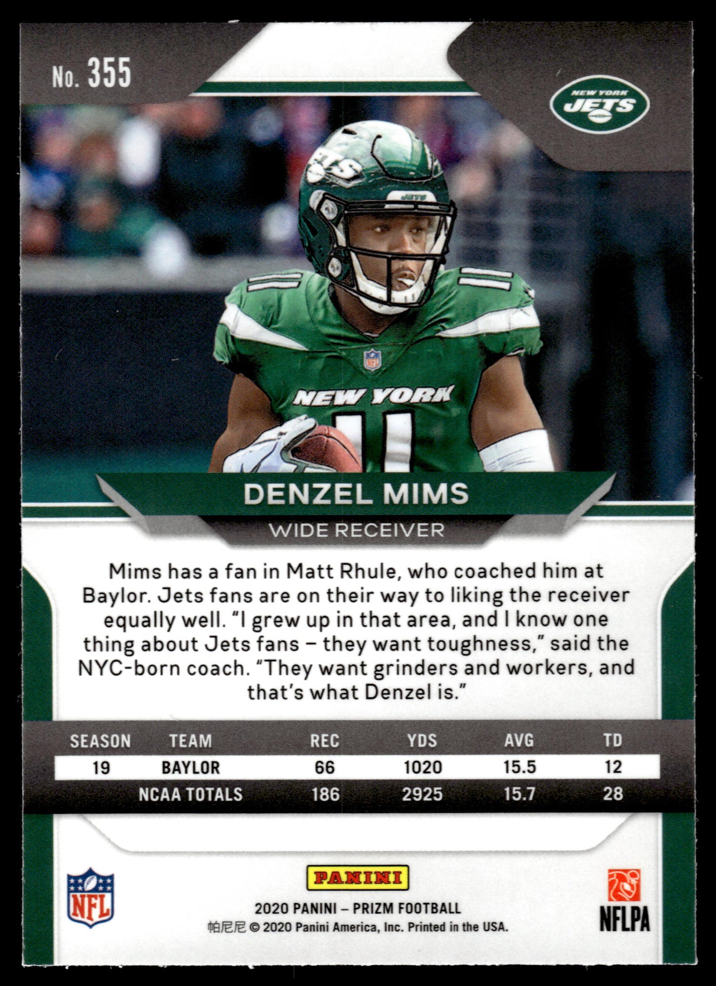 2020 Panini Prizm #355 Denzel Mims