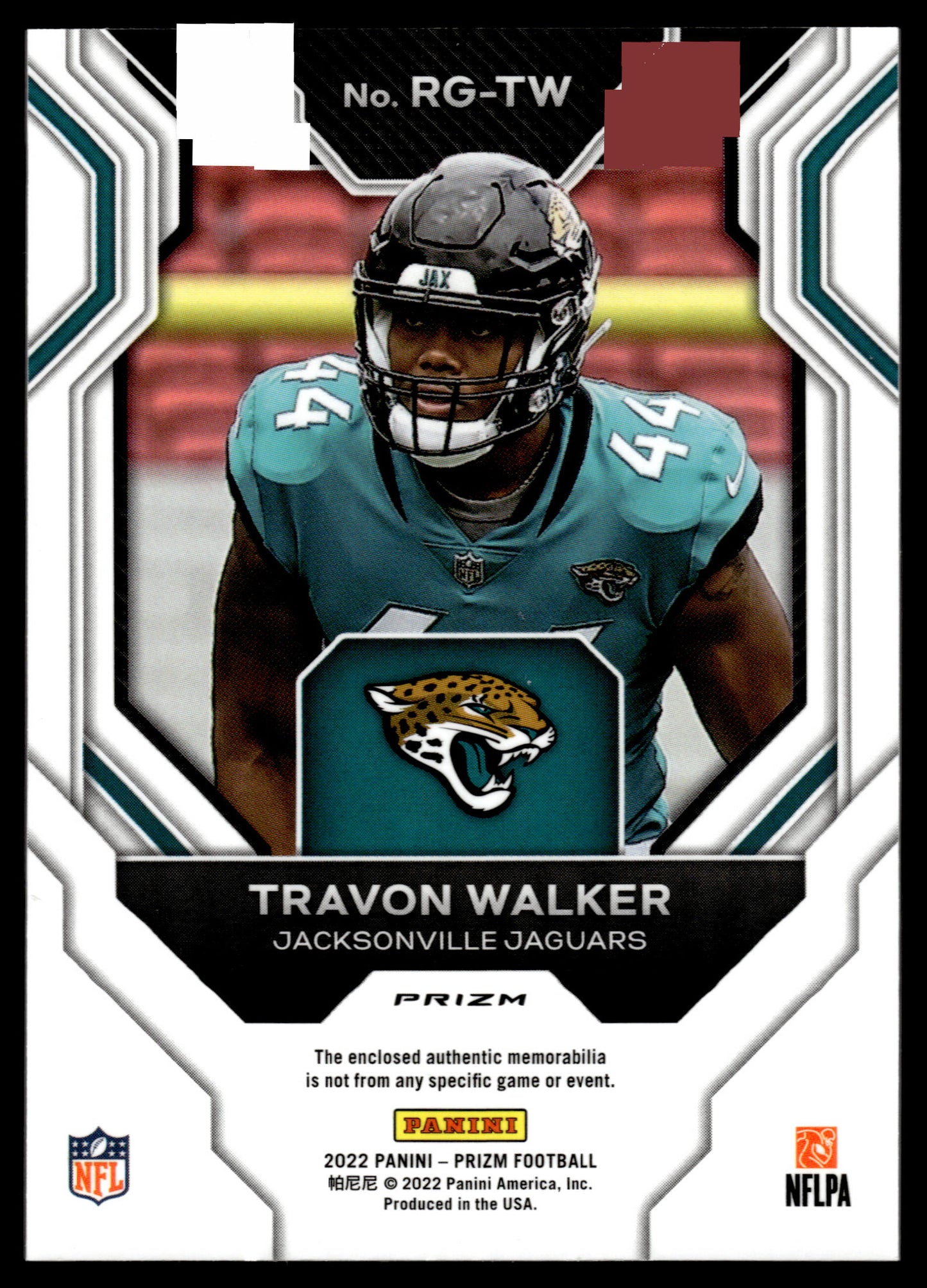 2022 Panini Prizm #RG-TW Travon Walker Rookie Gear