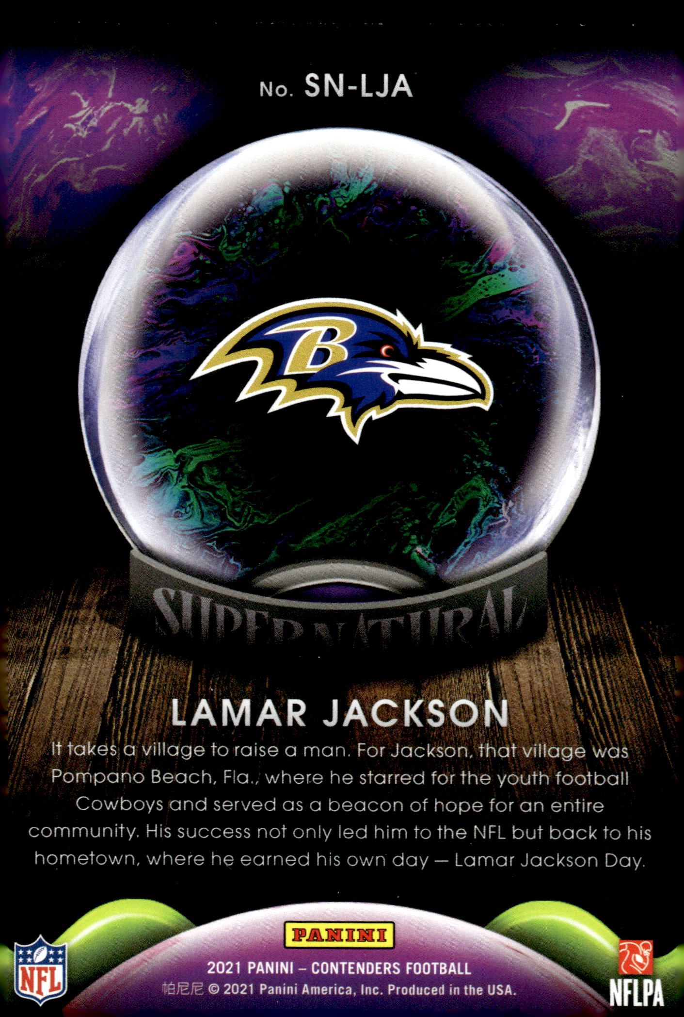 2021 Panini Contenders #SN-LJA Lamar Jackson Supernatural Emerald