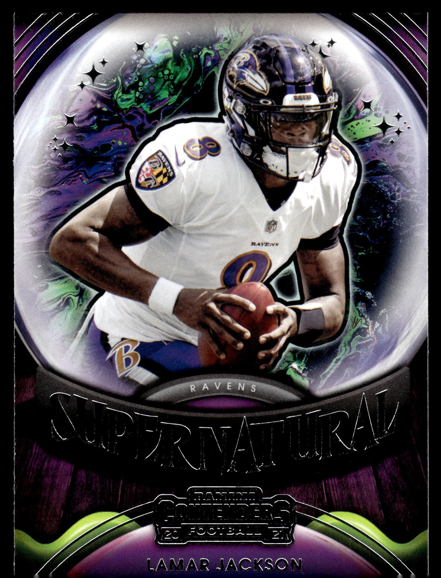 2021 Panini Contenders #SN-LJA Lamar Jackson Supernatural Emerald